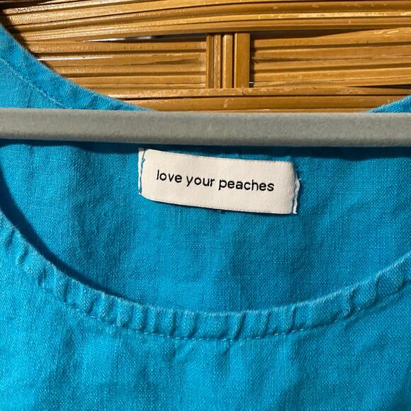 Love Your Peaches 100% Linen Tunic Dress 4X Blue USA made plus size lagenlook - Picture 2 of 8